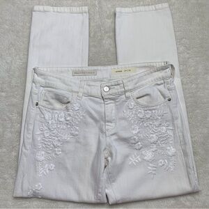 Anthropologie Pilcro Women's White Embroidered Floral Hyphen Jeans 27 x 28”